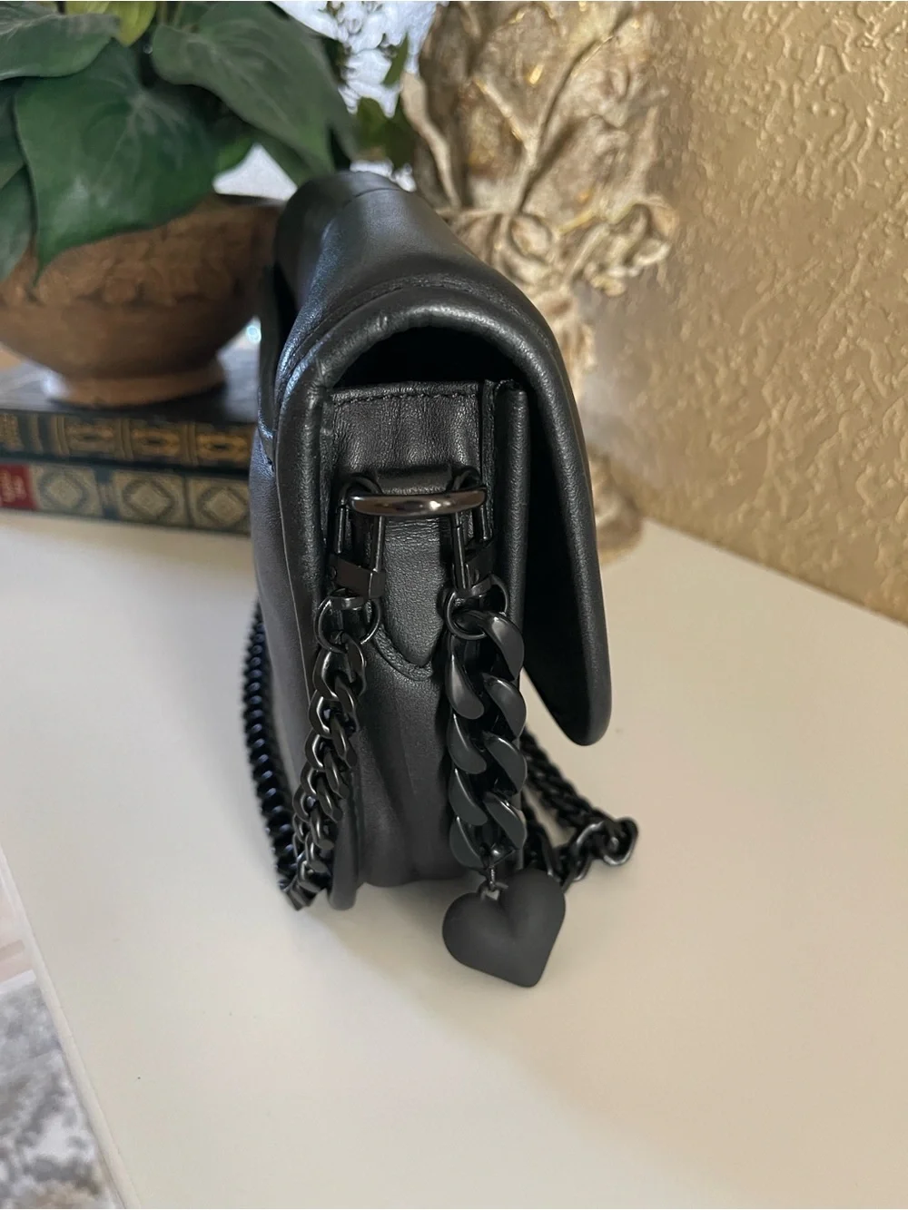 Coach Black Leather Crossbody Bag with Chain Strap
